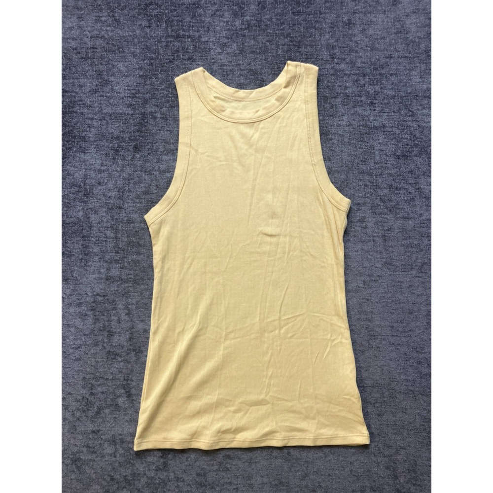A New Day Tank Top Womens Medium Pale Yellow Ribbed Knit Cotton Round Neck
